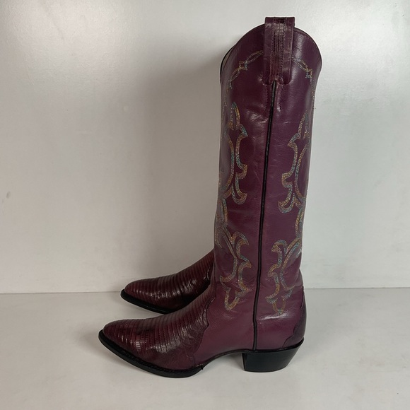 Vintage Larry Mahan Tall Purple Cowgirl Boots 8.5 B USA Made Lizard Teju - Picture 14 of 16
